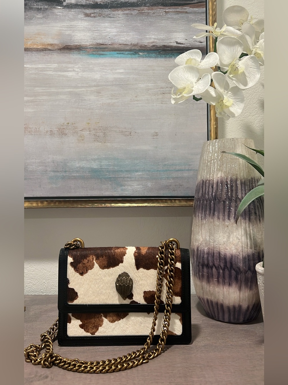 Kurt Geiger Cowhide Leather Crossbody Bag with Gold Chain